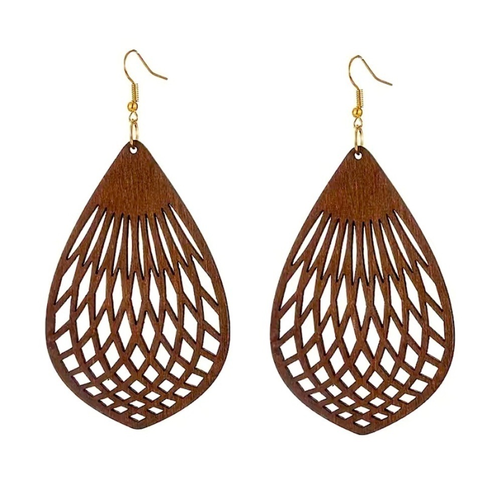 Wooden Boho Teardrop Earrings